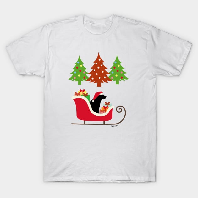 Black Labrador Christmas Sleigh T-Shirt by HappyLabradors